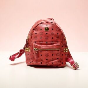 MCM Coral Leather Backpack with Gold Accents